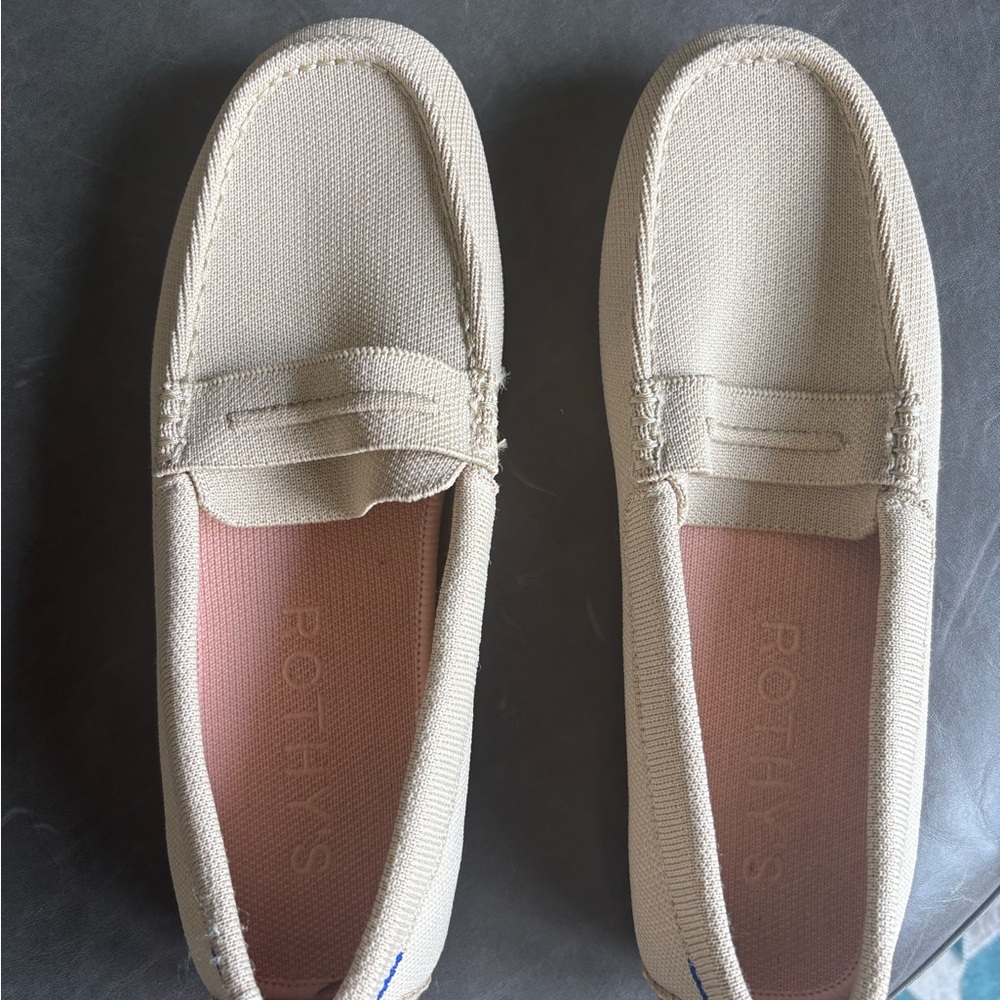 Rothy's Beige Canvas Loafers with Pink Insole